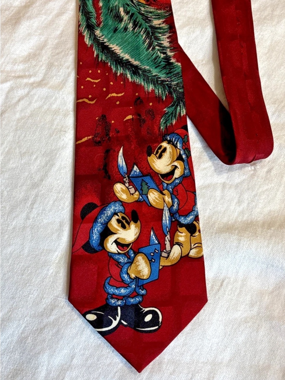 Vintage Disney Mickey & Co Burgandy Christmas Tie Atlas Design of Sweden Silk